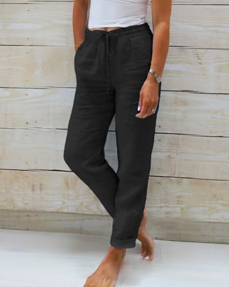 Women's Elastic Waist Cotton Linen Wide Leg Pants