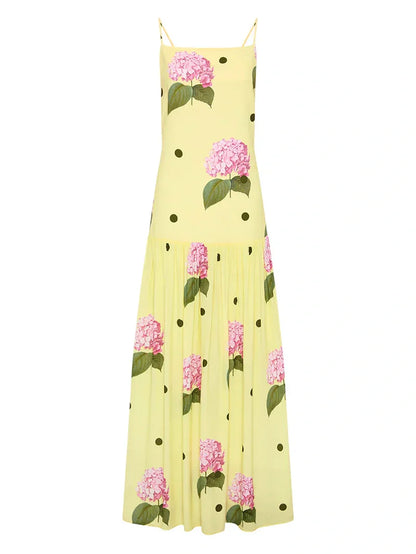 Polka Dot Floral Print Midi Dress